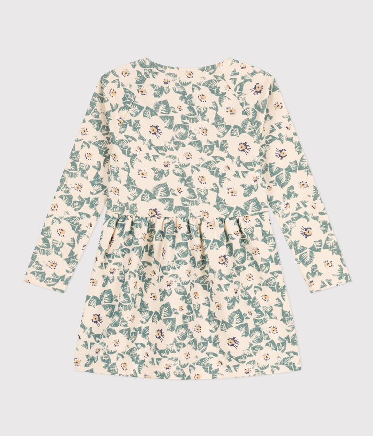 Gebloemde fleece jurk met lange mouwen voor meisjes ecru/multicouleur