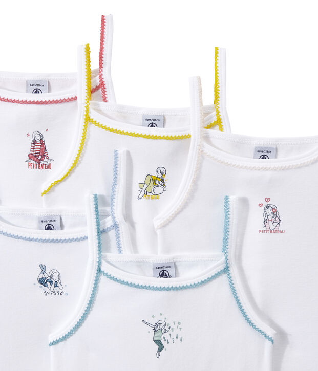 Set van 5 meisjeshemdjes met schouderbandjes en print wit