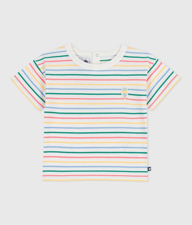 Tee-shirt b&eacute;b&eacute; en coton manches courtes, ray&eacute; blanc/multicouleur