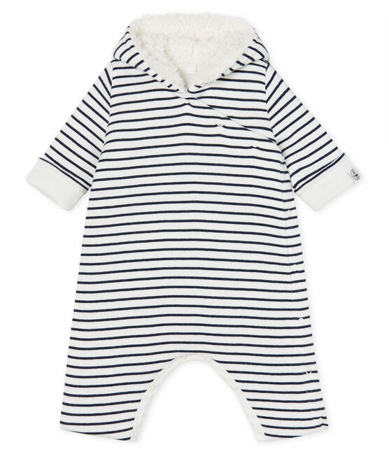 Combinaison longue bébé en côte ouatinée blanc MARSHMALLOW/bleu SMOKING CN