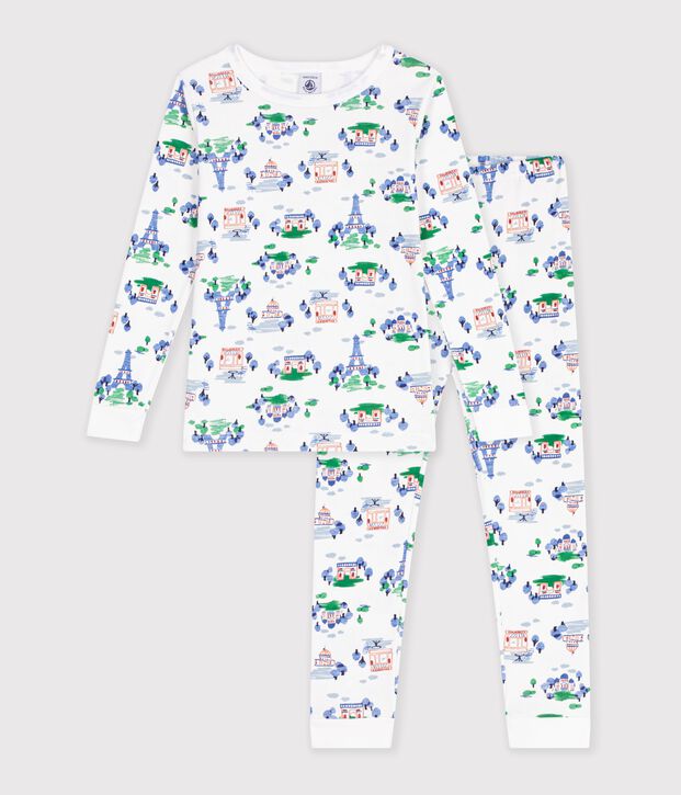 Pyjama tr&egrave;s ajust&eacute; enfant en coton imprim&eacute; multicouleur/bleu/multicouleur