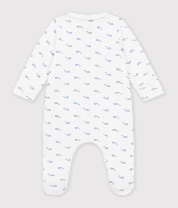 Pyjama b&eacute;b&eacute; en velours avec col imprim&eacute; baleine bleu/bleu