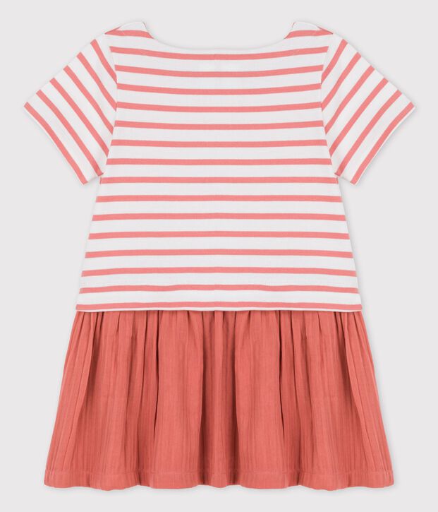 Robe en jersey et gaze de coton bio enfant fille blanc/rose