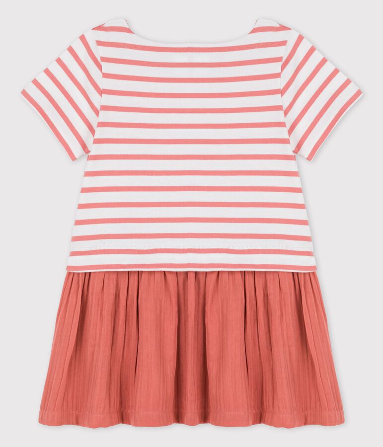 Jurk in biokatoenen gaas en jersey voor meisjes wit/roze