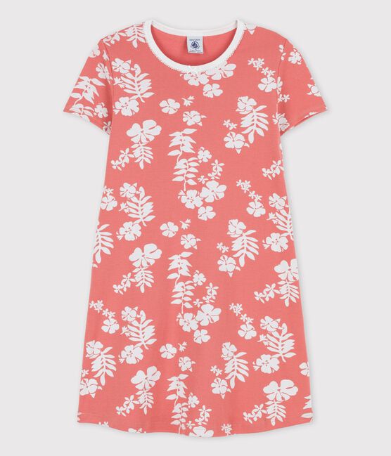 Meisjesnachthemd met Hawaïprint in katoen roze PAPAYE/ MARSHMALLOW