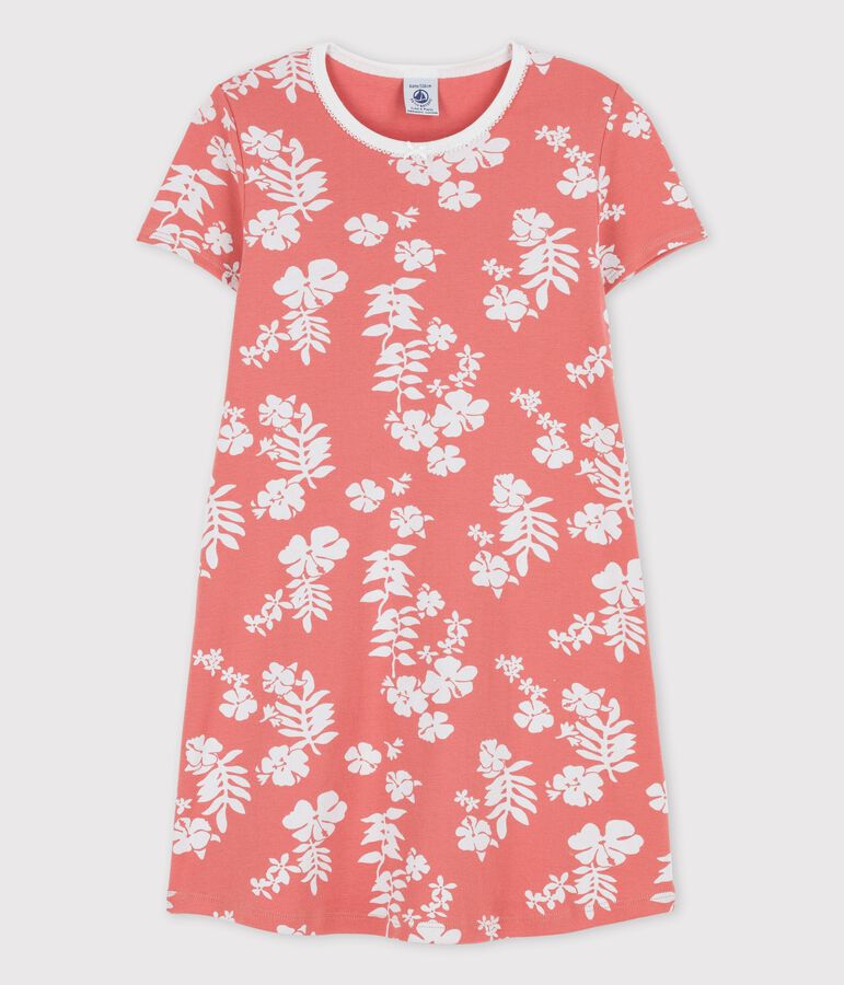 Chemise de nuit Hawa&iuml; petite fille en coton rose/blanc