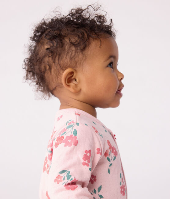 Babypyjama in tubic met bloemenprint roze JOLI/wit MULTICO
