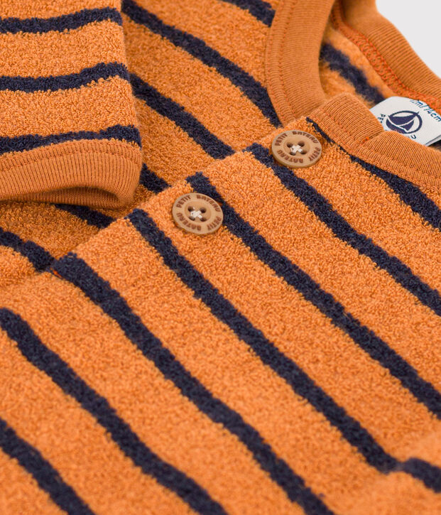 Combinaison longue en bouclette &eacute;ponge b&eacute;b&eacute; marron/bleu