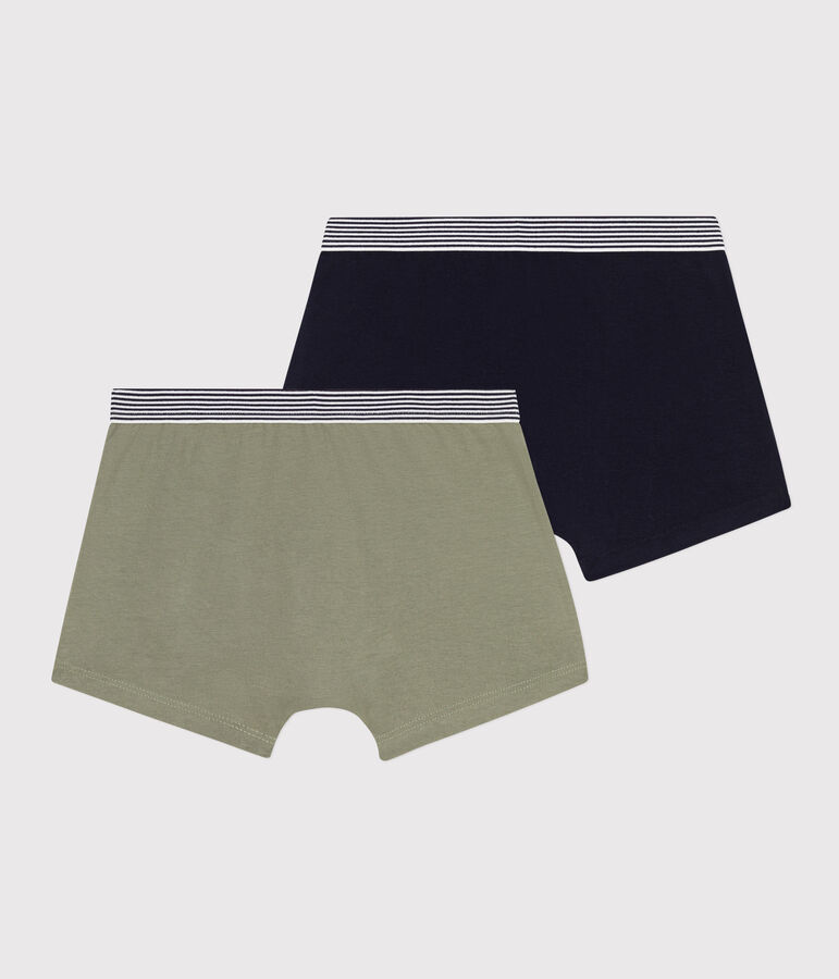 Lot de 2 boxers unis en coton et &eacute;lasthanne gar&ccedil;on multicouleur