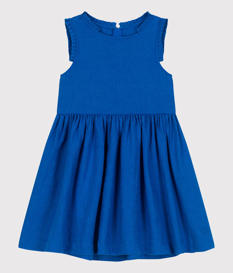 Robe sans manches enfant en lin uni bleu