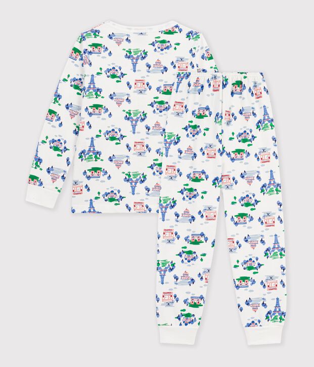 Pyjama enfant en molleton imprim&eacute; Paris blanc/multicouleur