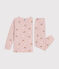 Kinderpyjama van geruwde fleece met sterren- en hartjesprint roze SALINE/wit MULTICO