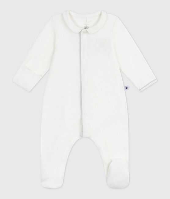 Pyjama bébé en velours à col uni blanc MARSHMALLOW