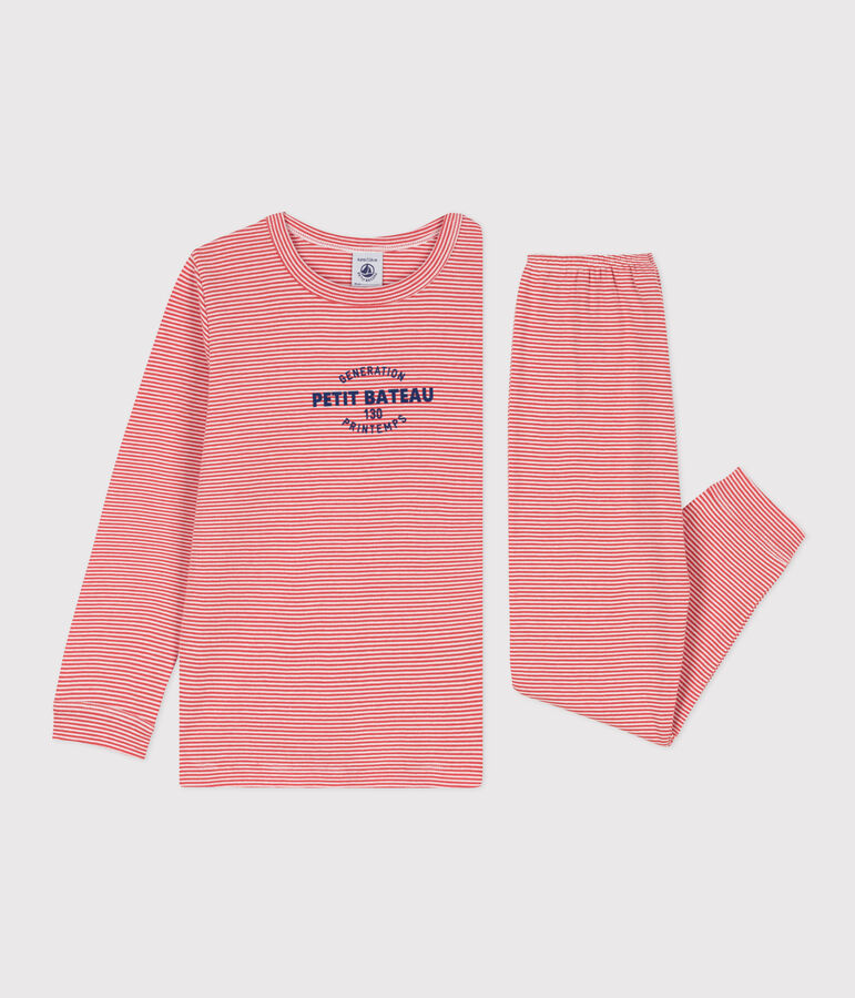 Gestreepte katoenen pyjama voor kleine meisjes en jongens oranje/wit
