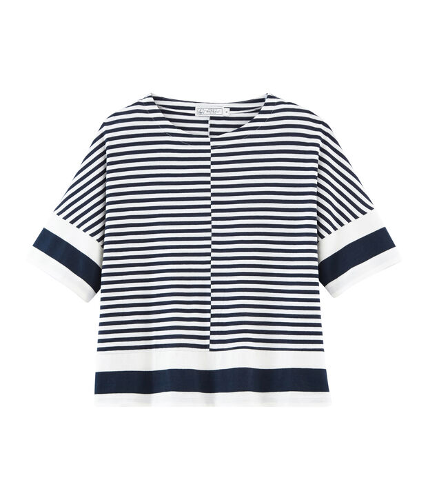 Grafisch dames-t-shirt met korte mouwen blauw/wit