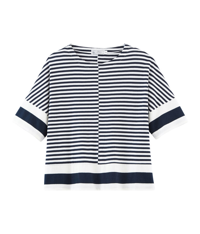 Tee-shirt graphique manches courtes femme bleu/blanc