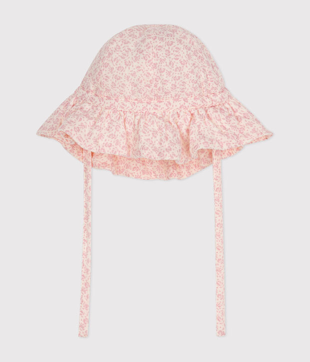 Capeline en gaze de coton fleurs roses b&eacute;b&eacute; fille multicouleur