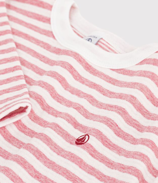 Katoenen T-shirt met lange mouwen en strepen voor kinderen roze/ecru