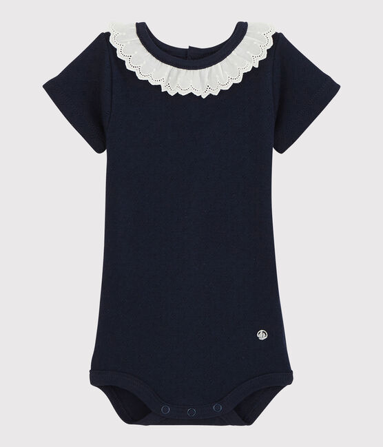 Body à col en broderie anglaise bébé fille bleu SMOKING