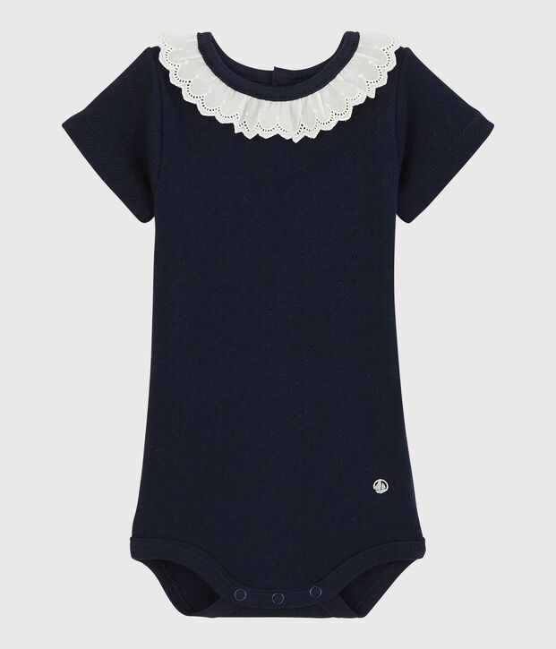 Body &agrave; col en broderie anglaise b&eacute;b&eacute; fille bleu marine