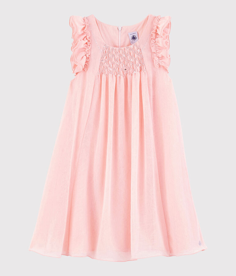 Robe c&eacute;r&eacute;monie en cr&ecirc;pe enfant fille rose