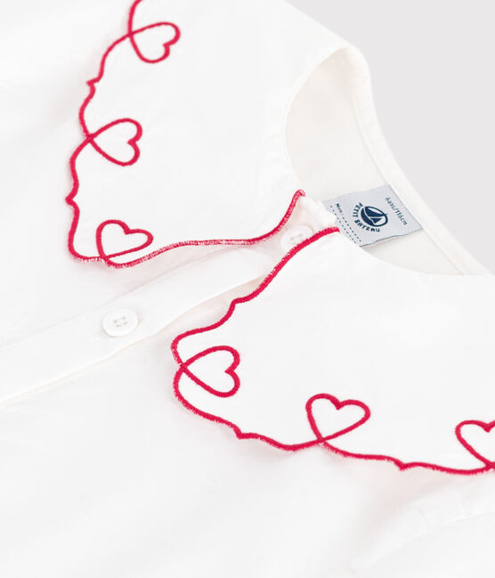 Blouse enfant en popeline de coton manches courtes unie blanc ECUME