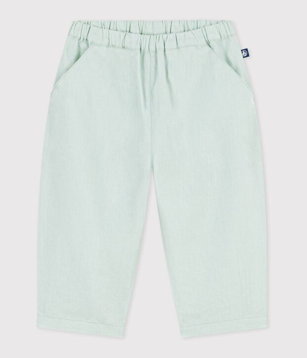Pantalon b&eacute;b&eacute; en coton/lin, uni vert