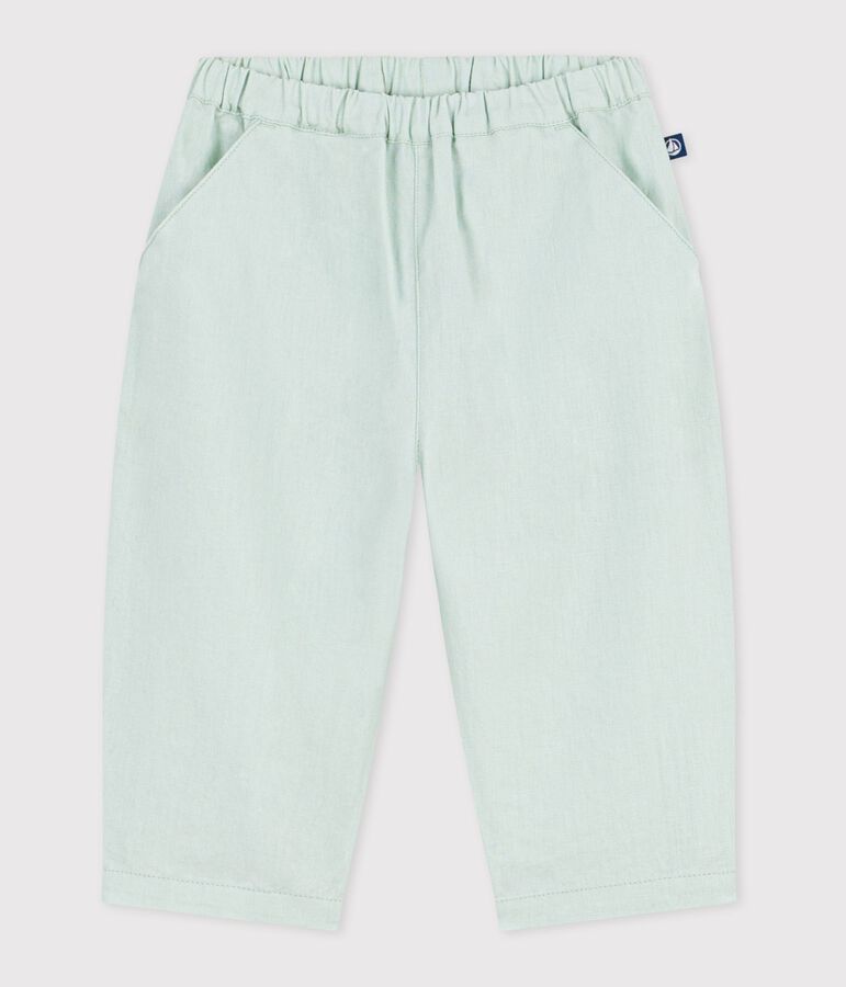 Pantalon b&eacute;b&eacute; en coton/lin, uni bleu