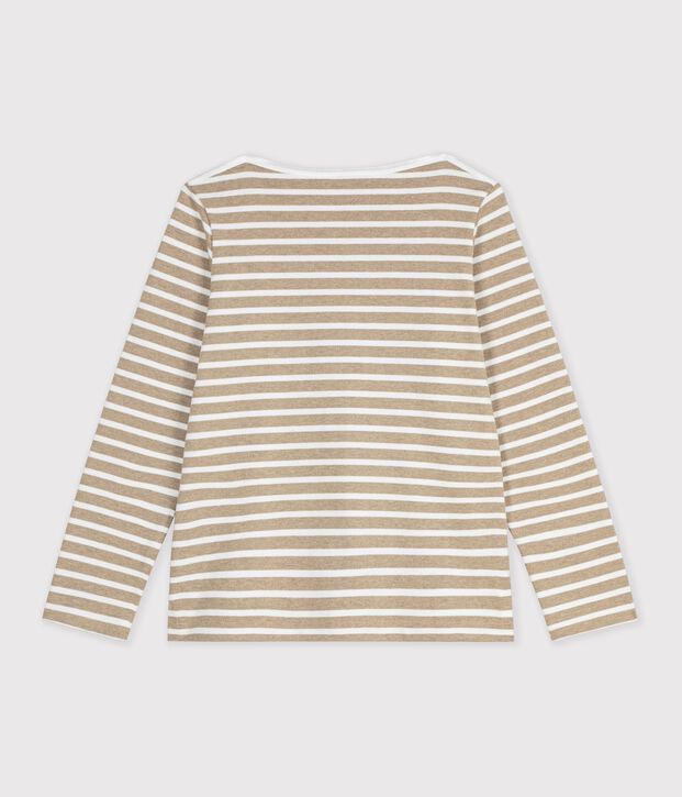 Marini&egrave;re femme en coton manches longues beige/blanc