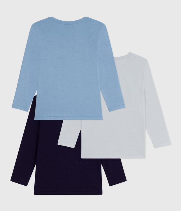 Setje met effen katoenen T-shirts met lange mouwen voor kinderen multicouleur