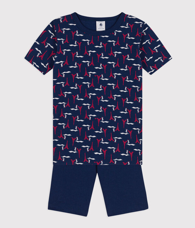 Pyjacourt ajust&eacute; en coton enfant bleu/multicouleur