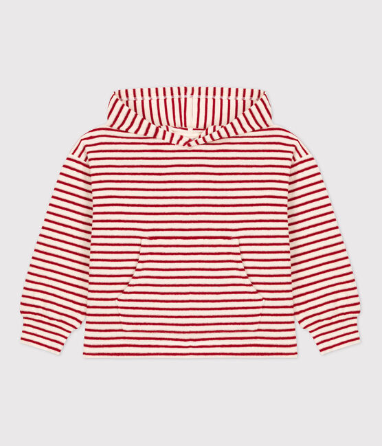 Sweatshirt rayé à capuche enfant fille / garçon blanc AVALANCHE/ STOP