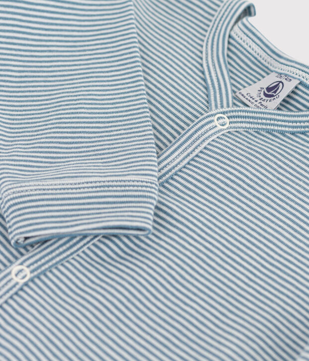 Katoenen babypyjama met milleraies-streepjes zonder voetjes blauw/wit