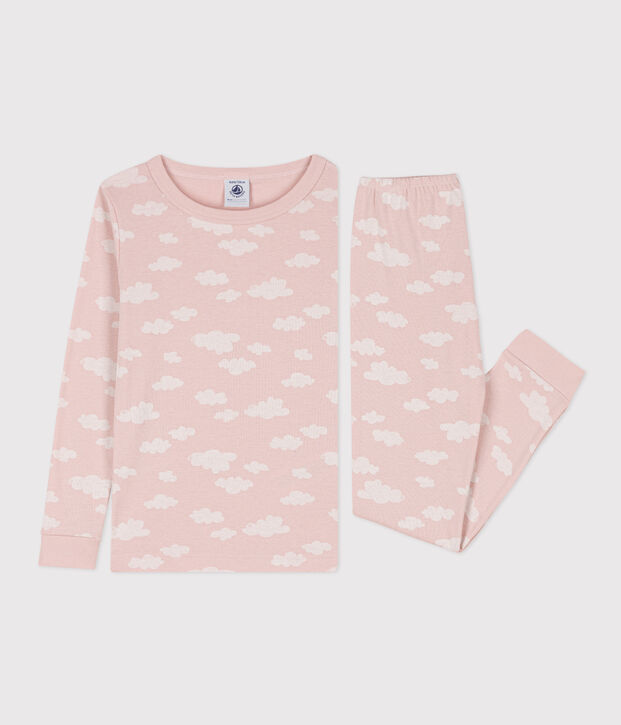 Aansluitende pyjama van katoen voor meisjes roze/wit