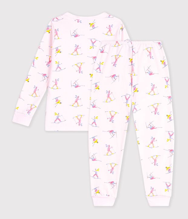 Kinderpyjama van fleece met skiprint roze/multicouleur