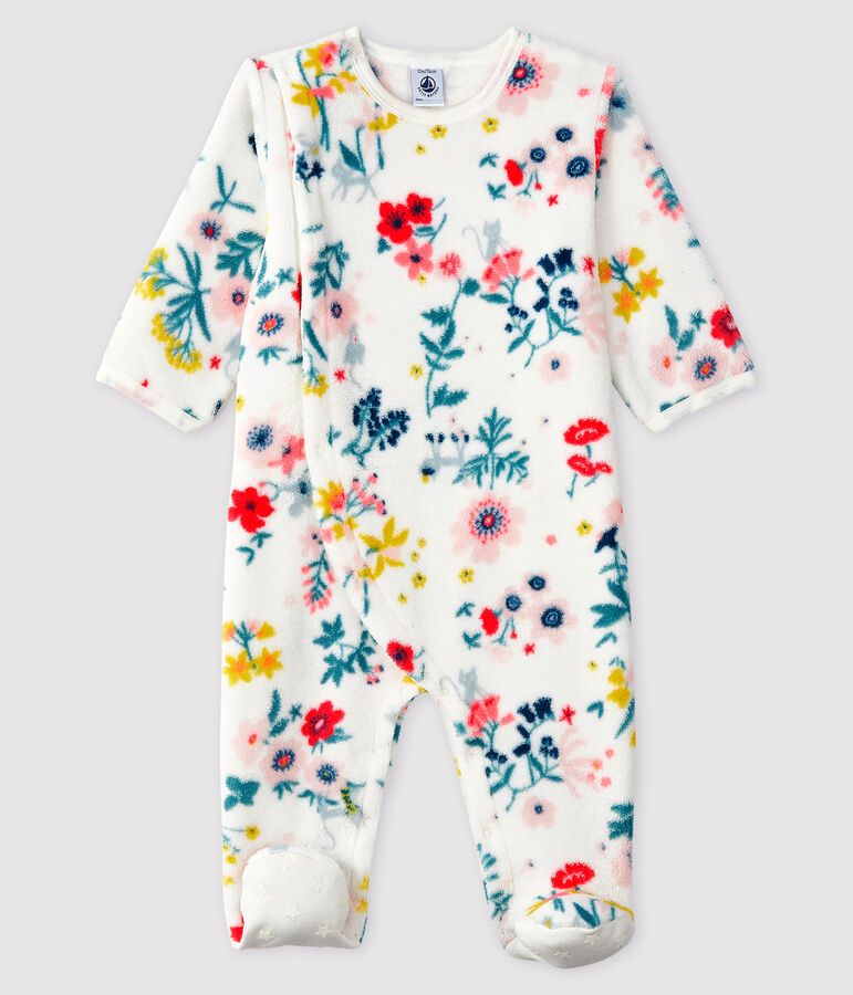 Fleece overpyjama met bloemenprint voor baby meisje wit/multicouleur
