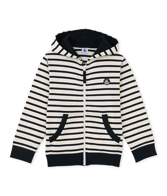 Sweat zippé garçon en jersey lourd beige COQUILLE/blauw SMOKING