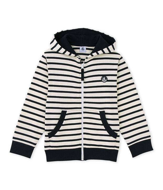 Sweat zipp&eacute; gar&ccedil;on en jersey lourd wit/blauw