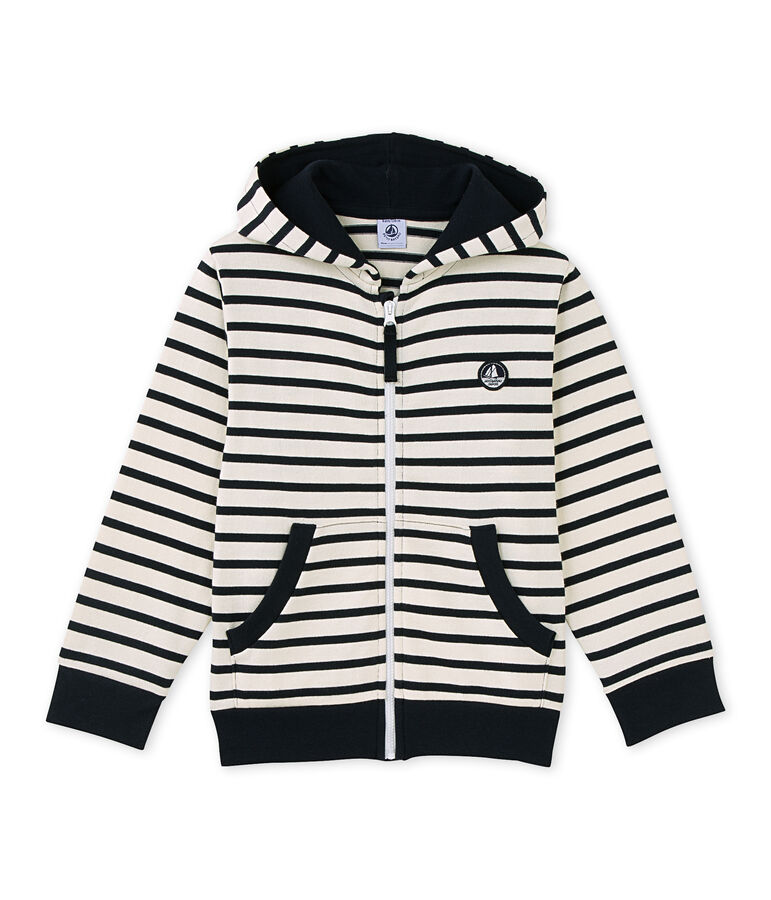 Sweat zipp&eacute; gar&ccedil;on en jersey lourd wit/blauw