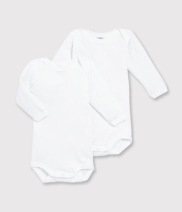 Set van 2 witte rompertjes met lange mouwen voor baby's wit