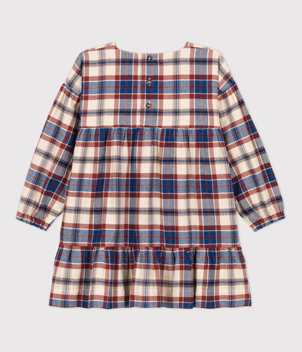 Robe &agrave; carreaux manches longues en flanelle enfant fille &eacute;cru/multicouleur
