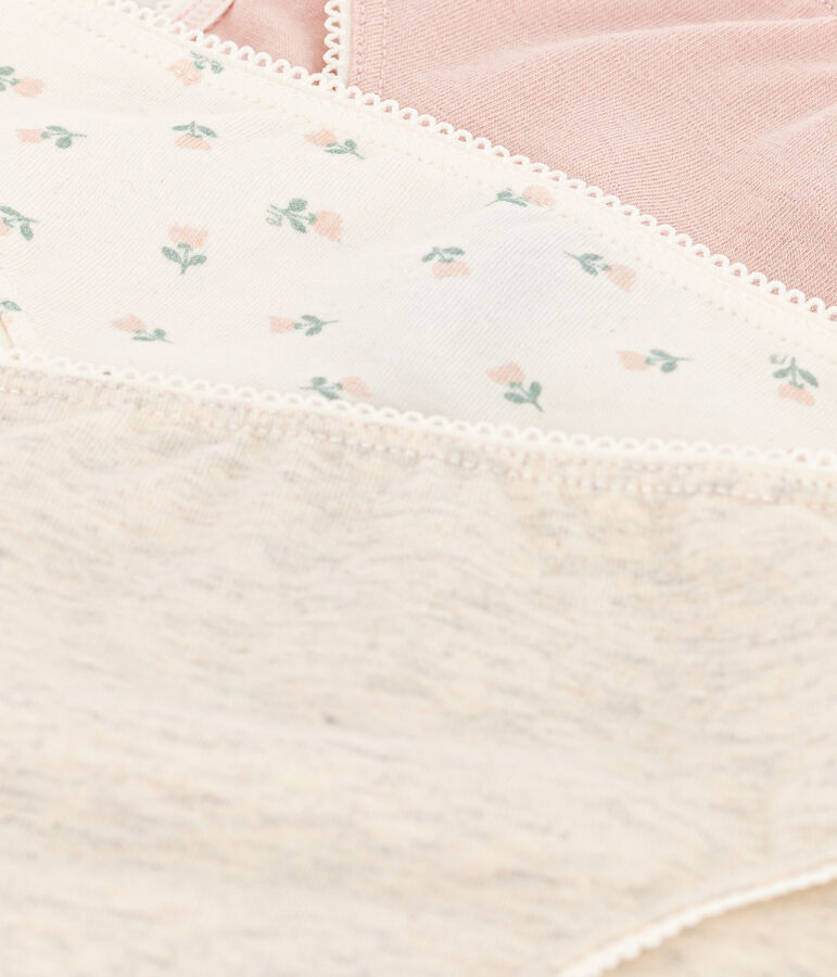 Set van 3 meisjesslips met bloemen in katoen en elastaan multicouleur