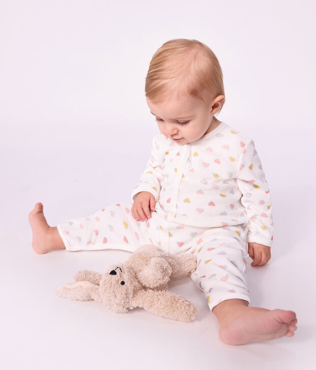 Pyjama b&eacute;b&eacute; en velours sans pieds imprim&eacute; c&oelig;urs blanc/multicouleur