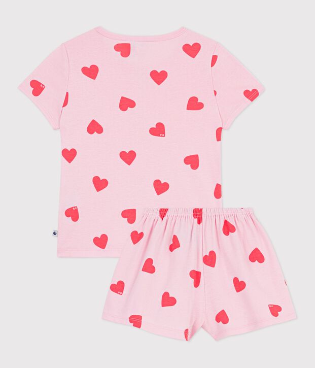 Pyjama short enfant en coton imprim&eacute; c&oelig;urs rose/orange