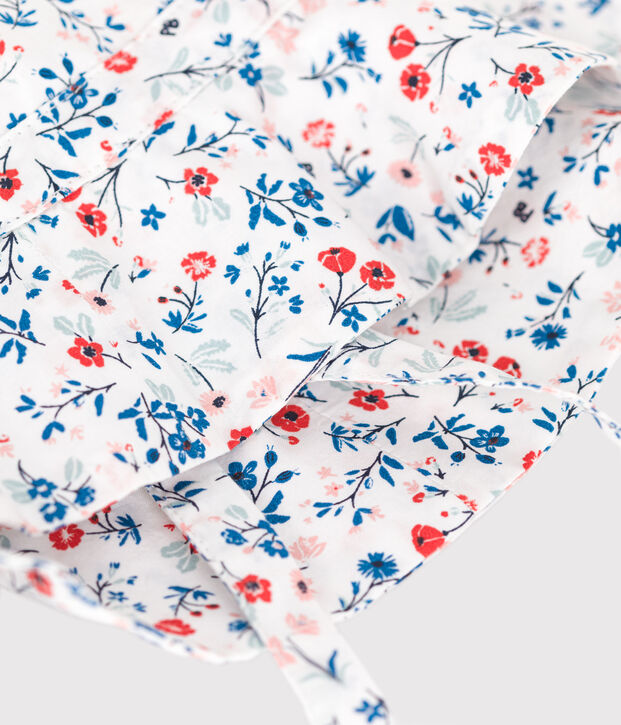 Capeline b&eacute;b&eacute; fille en popeline imprim&eacute; fleuri blanc/multicouleur