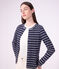 Cardigan femme en coton &agrave; rayures bleu/blanc