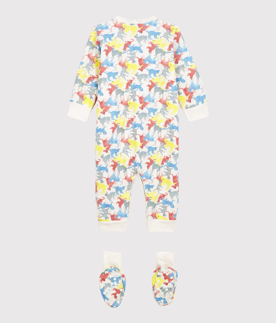 Kleurrijke molton katten-nachtset voor baby's wit MARSHMALLOW/wit MULTICO