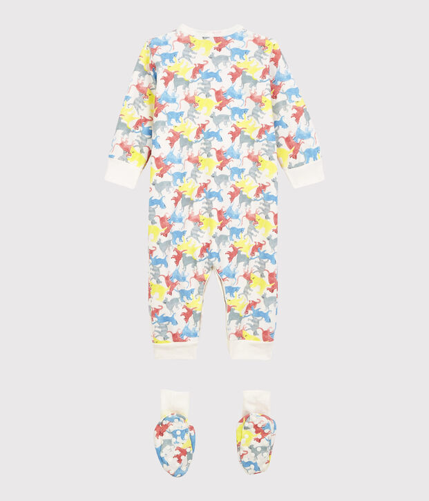 Ensemble nuit chats color&eacute;s b&eacute;b&eacute; en molleton blanc/multicouleur