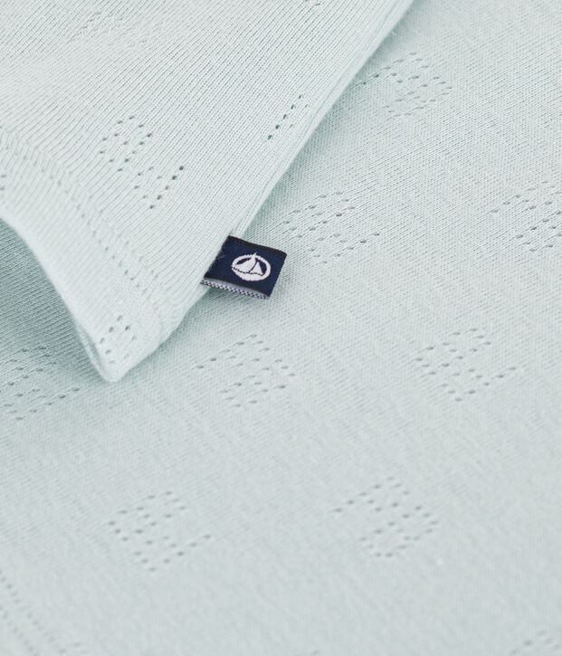 Babypolo van ajourkatoen met korte mouwen met motiefje groen