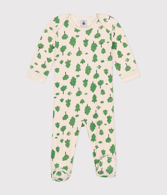 Pyjama en bouclette éponge grattée imprimée arbres bébé blanc AVALANCHE/ MULTICO